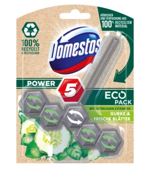 Tualetes skalošanas bloks ar gurķu un svaigu lapu aromātu Domestos Power 5 Eco Pack 55g | Multum