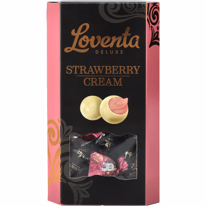 LOVENTA praline šokolādes konfektes ar zemeņu krēmu Deluxe 130g | Multum