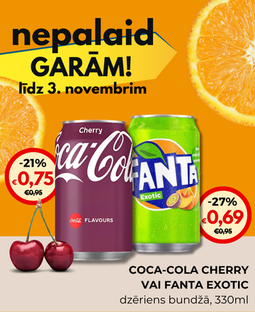 Coca Cola Cherry, Fanta Exotic, Multum, dzērieni, atlaides, akcijas