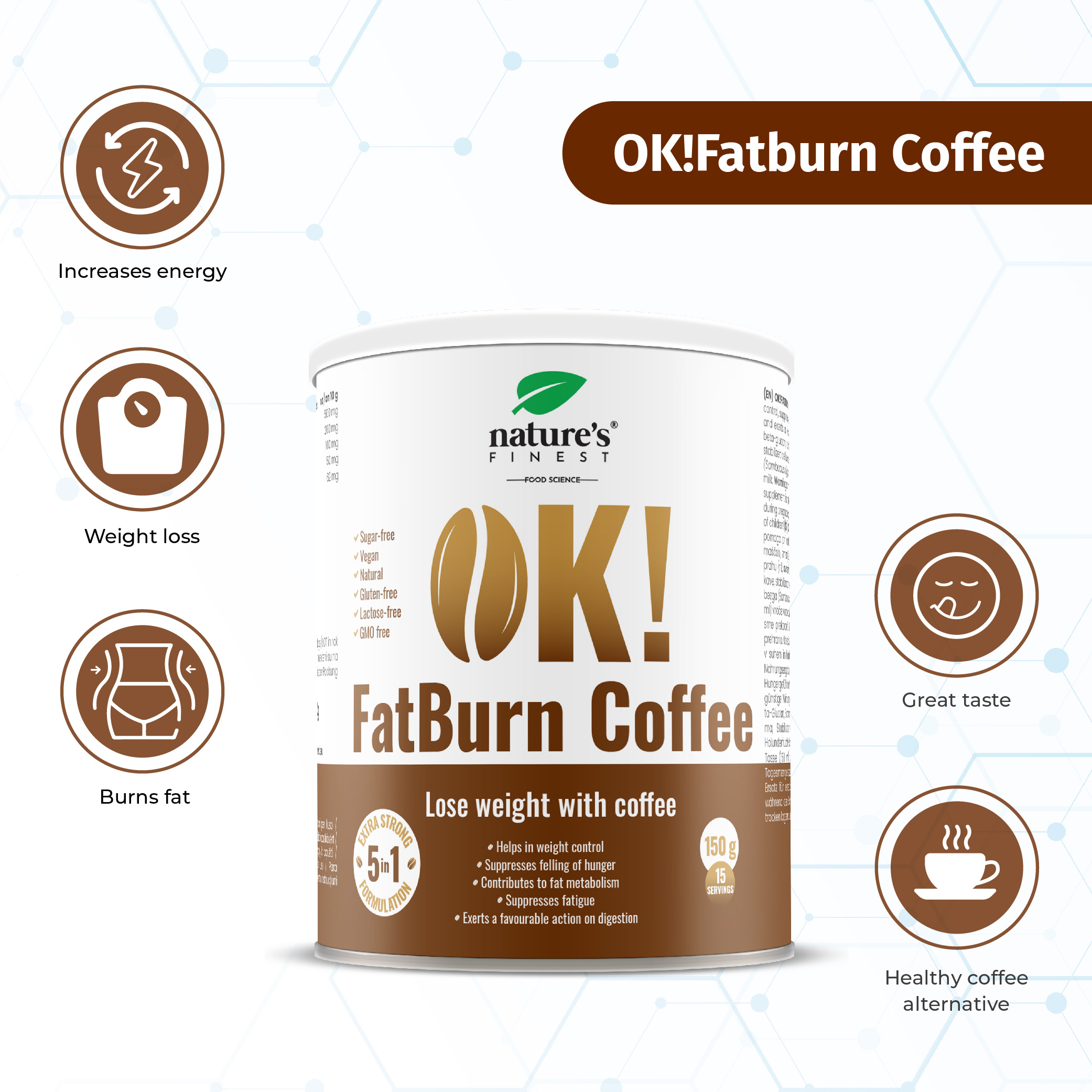Nature’s Finest Ok! Fatburn kafijas dzēriens tauku dedzināšanai un enerģijai | Multum