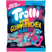 TROLLI Saure Glühwürmchen Blaurot želejas konfektes 150g | Multum