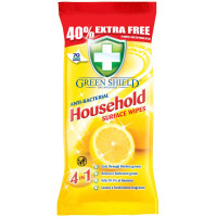 GREEN SHIELD antibakteriālas mitrās salvetes virsmu tīrīšanai ar citrona aromātu 70gab | Multum