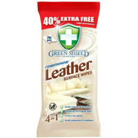 GREEN SHIELD mitrās salvetes ādas izstrādājumu tīrīšanai 70gab | Multum