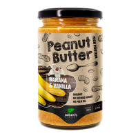 Nature's finest BIO Banana & Vanilla Peanut butter. BIO zemesriekstu sviests ar banāniem, vaniļu un čia, zirņu, rīsu, kaņepju un kvinojas proteīnu. 350g | Multum