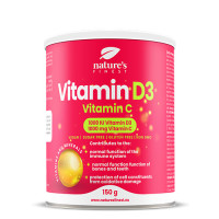Nature's finest Vitamin D3 + Vitamin C. Augstas absorbcijas un dozācijas C un D3 vitamīns. Ar citronu garšu, bez cukura. 150g | Multum