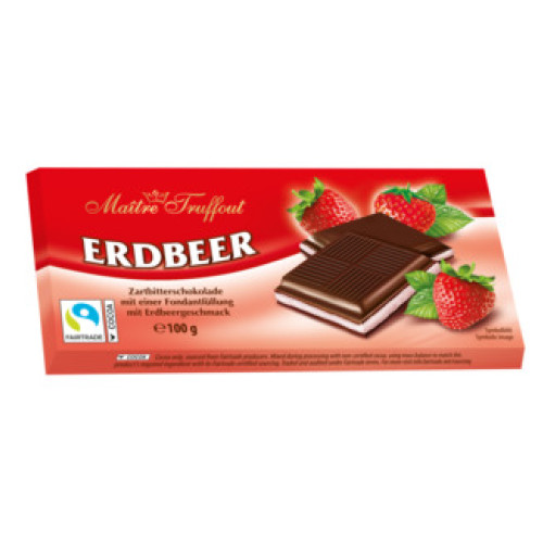 Maitre Truffout tumšā šokolāde ar zemeņu krēma pildījumu 100g | Multum