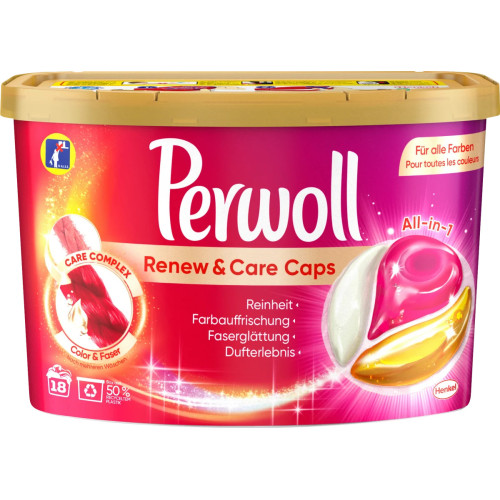 Perwoll 3in1 Color&Faser veļas mazgāšanas kapsulas 18x | Multum