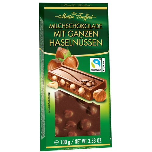 Maitre Truffout piena šokolāde ar veseliem lazdu riekstiem 100g | Multum