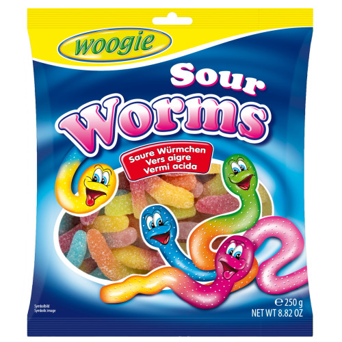 Woogie Sour Worms želejas konfektes 250g | Multum