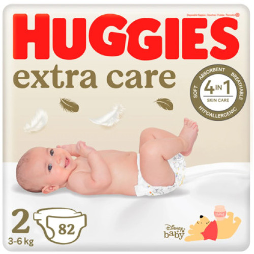 Huggies Extra Care autiņbiksītes jaundzimušajiem 2# 3-6kg 82gab | Multum