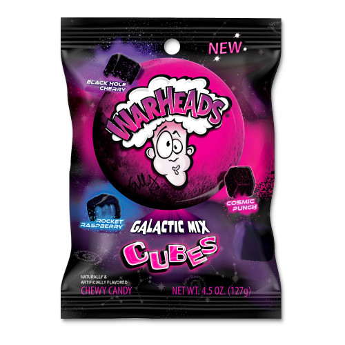 Warheads Galactic Cubes košļājamās konfektes ar ķiršu, aveņu un punša garšām 127g | Multum