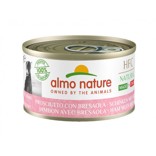 Almo Nature papildbarība ar šķinķi un auksti kūpinātu liellopa gaļu suņiem 95g | Multum