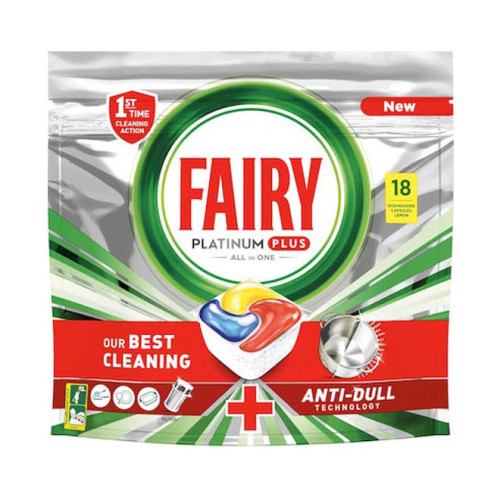 Fairy Platinum kapsulas ar citronu smaržu trauku mazgāšanas mašīnai 18gab | Multum