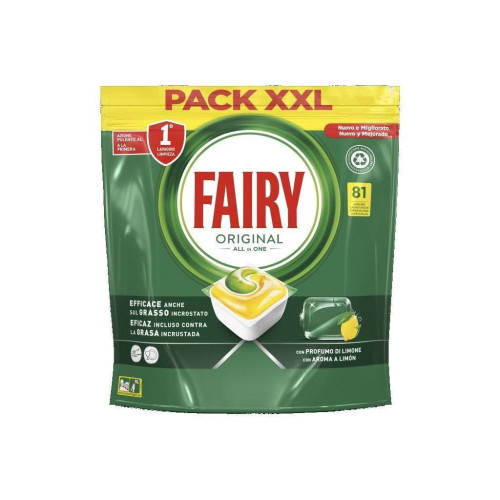 Fairy All-in-One trauku mazgājamās mašīnas kapsulas ar citronu smaržu 81gab | Multum