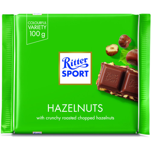 Ritter Sport piena šokolāde ar lazdu riekstu gabaliņiem 100g | Multum