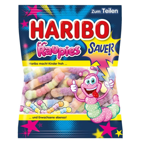 Haribo Raupies skābās želejas konfektes 160g | Multum