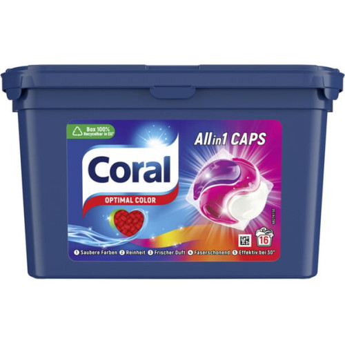 Coral Optimal Color veļas mazgāšanas kapsulas krāsainai veļai 16gab, 339g | Multum