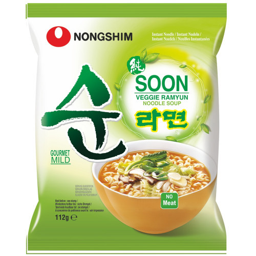 Nongshim ātri pagatavojama dārzeņu nūdeļu zupa, piemērota vegāniem 112g | Multum