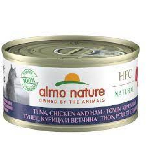 Almo Nature HFC papildbarība ar tunci, vistas gaļu un šķinķi kaķiem 70g | Multum