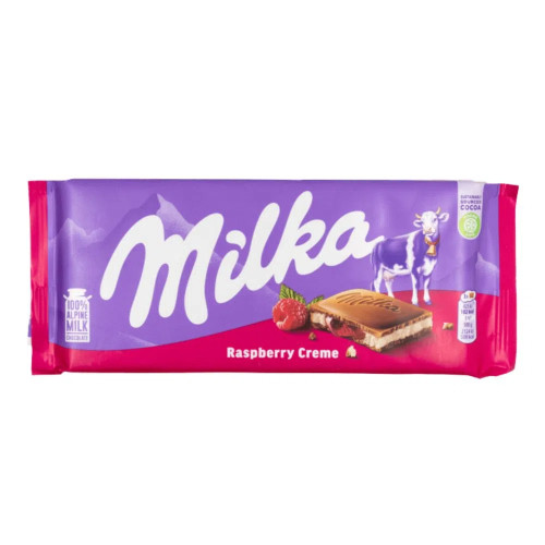 Milka piena šokolāde ar aveņu krēma pildījumu 100g | Multum