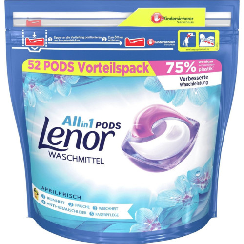 Lenor 3in1 Aprilfrisch kapsulas krāsainas un baltas veļas mazgašanai 52gab | Multum