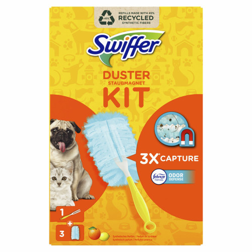 Swiffer putekļu savākšanas slotiņas komplekts - kāts + 3gab lupatiņas - rezerves ar citrusu smaržu | Multum