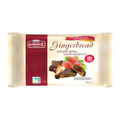 Lambertz piparkūkas ar zemeņu pildījumu piena šokolādes glazūrā 150g | Multum