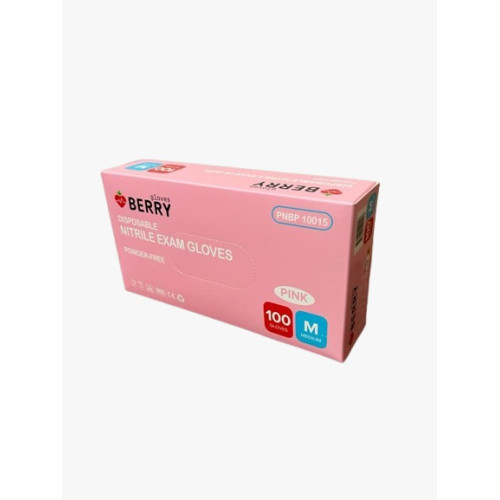BERRY Nitrila cimdi bez pūdera N100, M, rozā 100 gb | Multum