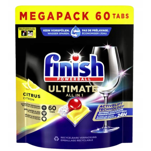 Finish Ultimate All in 1 kapsulas ar citronu smaržu trauku mazgāšanas mašīnai 60gab | Multum