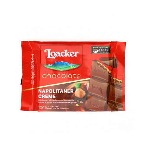 LOACKER šokolādes tāfelīte Napolitaner Creme ar lazdu riekstiem 54g | Multum