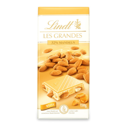 LINDT Les Grandes baltās šokolādes tāfelīte ar mandelēm 150g | Multum