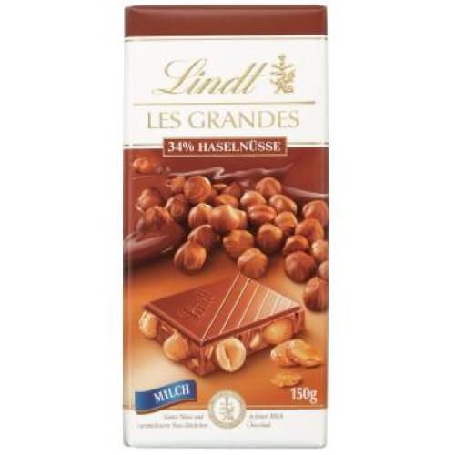 LINDT Les Grandes piena šokolādes tāfelīte ar veseliem lazdu riekstiem 150g | Multum