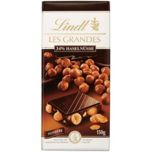 LINDT Les Grandes tumšās šokolādes tāfelīte ar veseliem lazdu riekstiem 150g | Multum