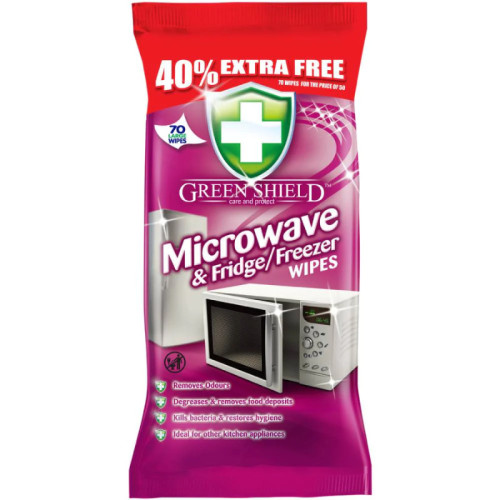 GREEN SHIELD mitrās salvetes mikroviļņu, ledusskapju un saldētavu tīrīšanai 70gab | Multum