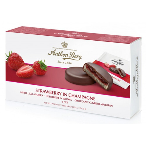 Anthon Berg Strawberry In Champagne šokolādes konfektes- zemenes šampanietī 220g | Multum