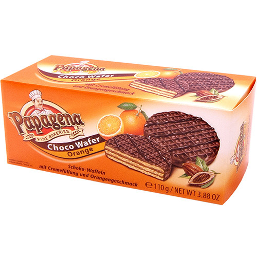 Papagena šokolādes vafeles ar apelsīnu pildījumu 110g | Multum