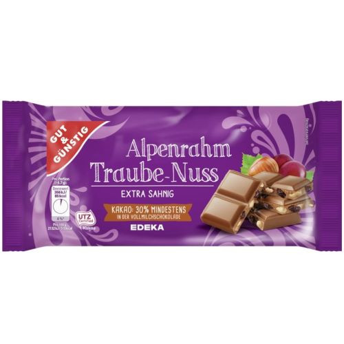 G&G Alpenrahm Traube-Nuss piena šokolāde ar rozīnēm un riekstiem 100g | Multum