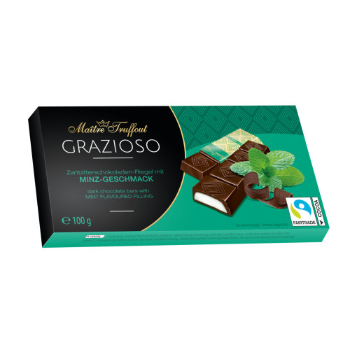 Maitre Truffout tumšā šokolāde ar piparmētras garšas krēma pildījumu 100g | Multum