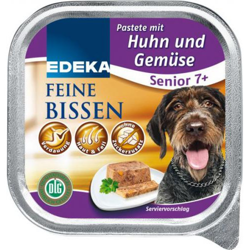 Edeka Feine Senior 7+ pastēte suņiem ar vistas gaļu un dārzeņiem 150g | Multum