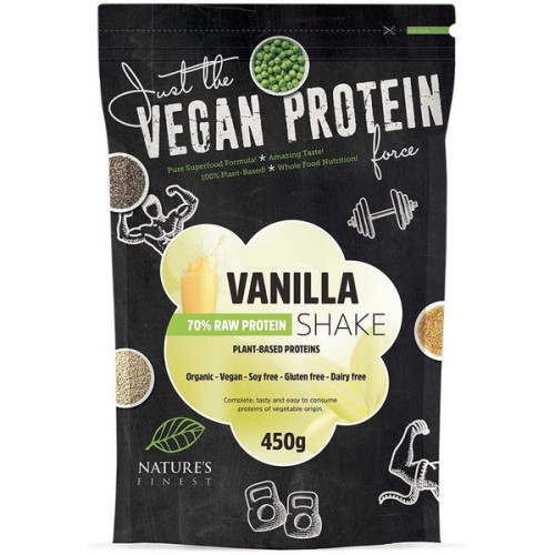 Nature's finest BIO Vanilla 70% Protein Shake. Izcilas garšas, dabisks, čia, zirņu, rīsu un kvinojas proteīnu kokteilis ar vaniļu. 450g | Multum