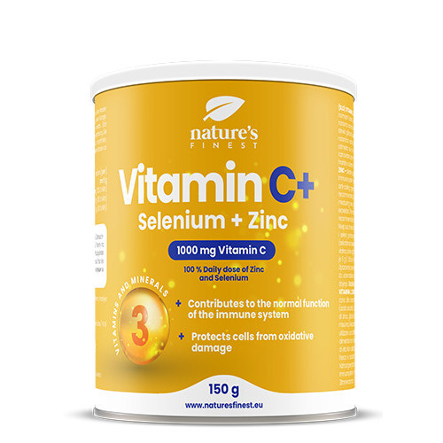 Nature's finest Cink + Selen + Vitamin C. Unikāla imunitātes stiprināšanas formula - augstas dozācijas C vitamīnas ar cinku un selēnu. Bez cukura. 150g | Multum