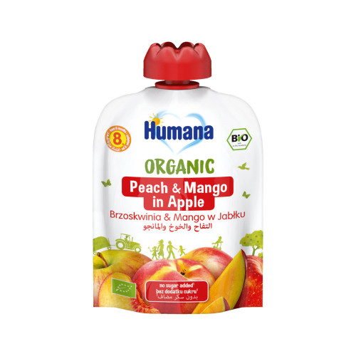 Humana BIO ābolu biezenis ar persikiem un mango, mazuļiem no 8 mēnešiem, 90g | Multum