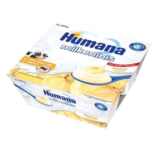 Humana Milk Minis jogurta deserts ar banāniem, mazuļiem no 6 mēnešiem, 4x100g | Multum