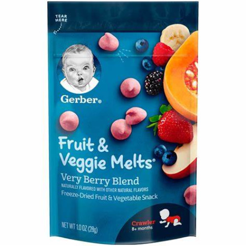 Gerber Fruit&Veggy melts, Very Berry žāvētu augļu uzkodas (bērniem no 8 mēn.) 28g | Multum