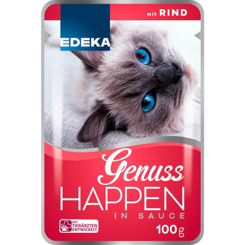 Edeka Genuss Happen Mix Rind slapjā barība kaķiem ar liellopu gaļu 100g | Multum