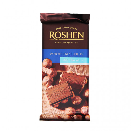 ROSHEN piena šokolāde ar veseliem lazdu riekstiem 90g | Multum