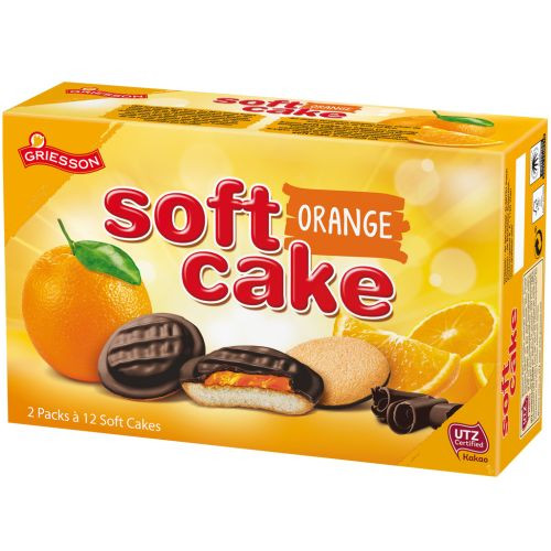 Griesson Soft Cake Orange biskvīta cepumi ar apelsīnu želeju un šokolādi 300g | Multum