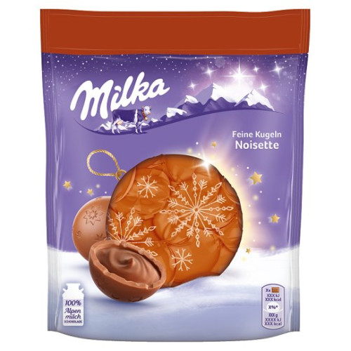 Milka Feine Kugeln Noisette Ziemassvētku šokolādes konfektes ar riekstu pildījumu 90g | Multum